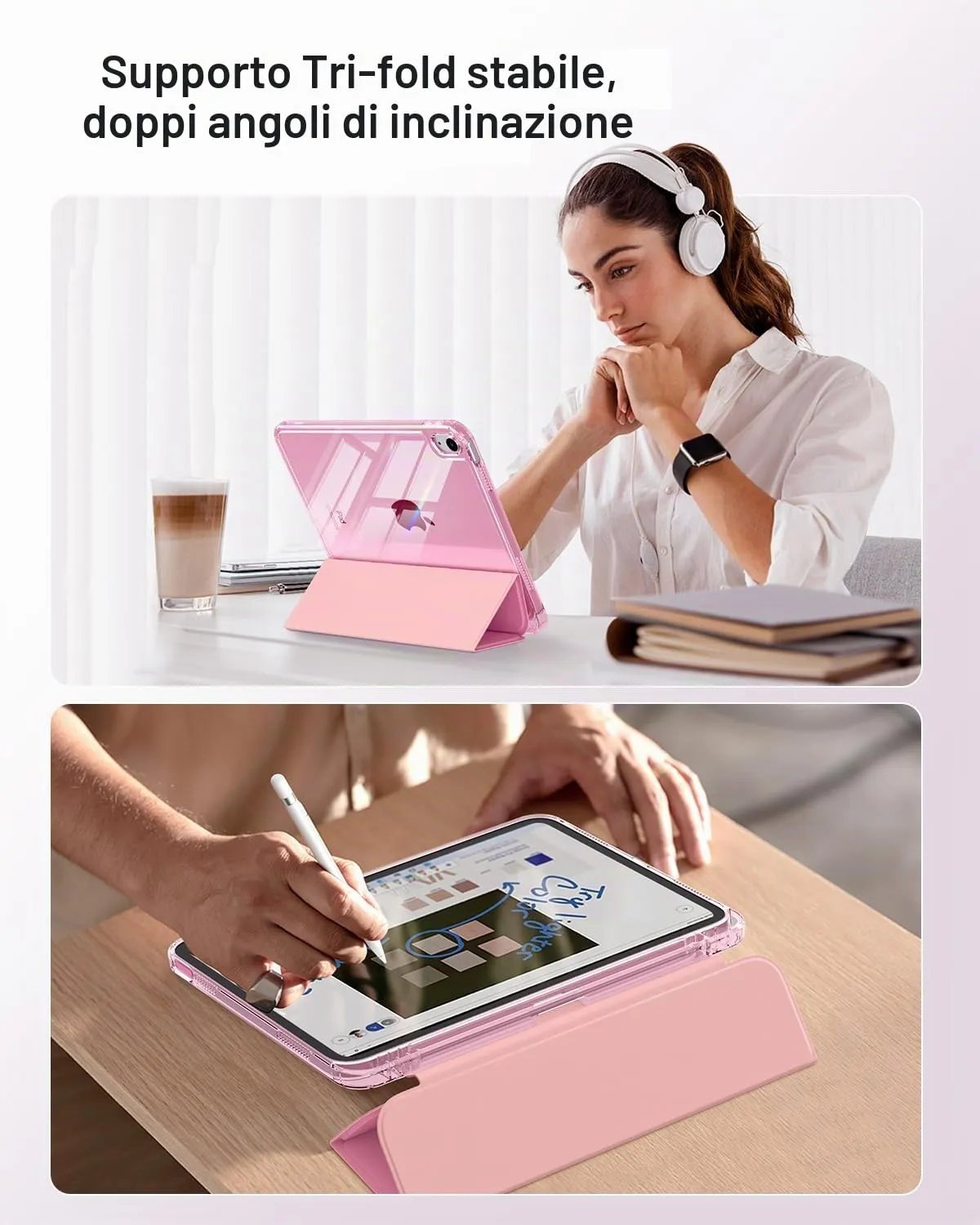 MoKo Cover for iPad 11th Gen 11" (A16) and iPad 10th Gen 10.9", Fiore Rosa - immagine 5