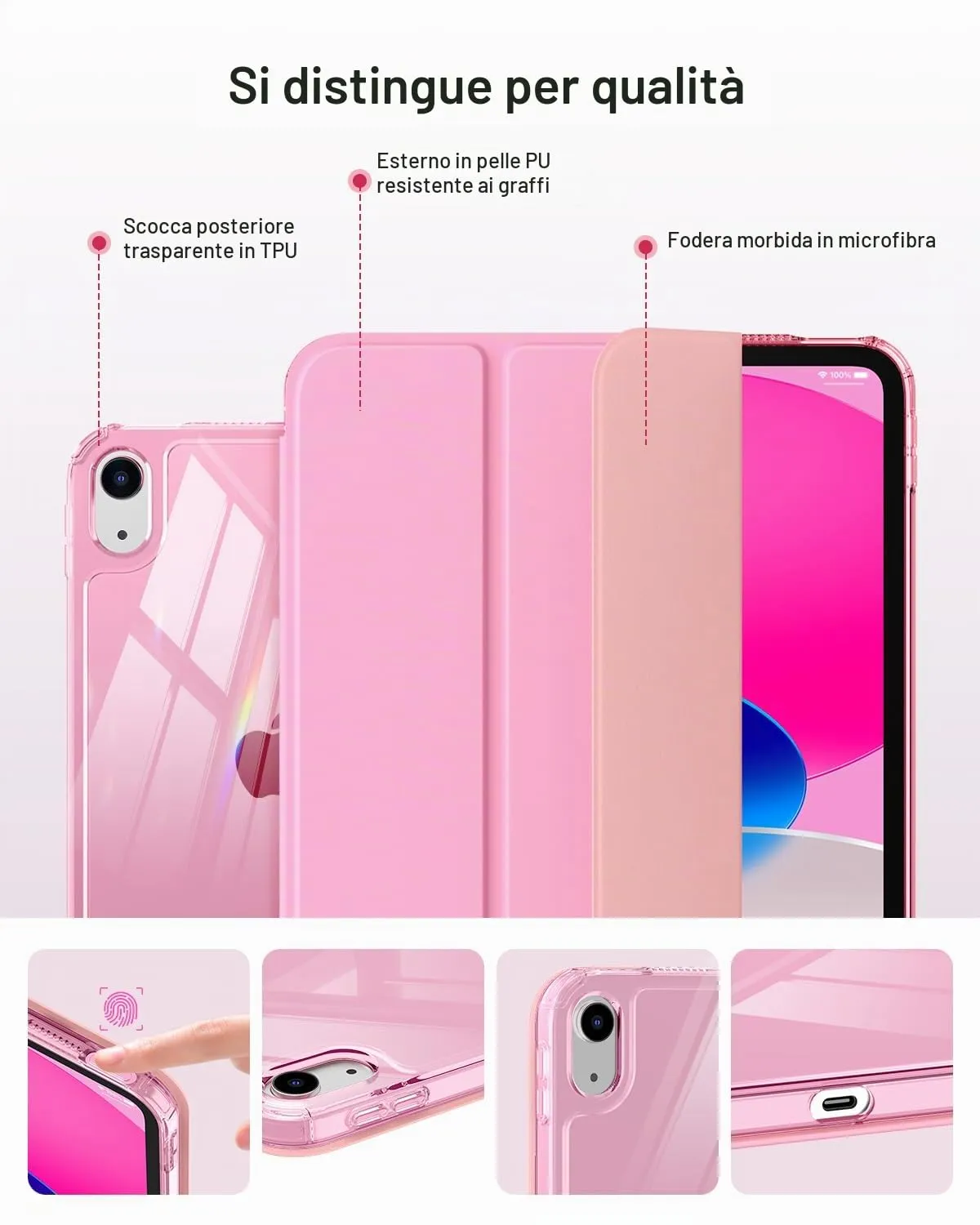 MoKo Cover for iPad 11th Gen 11" (A16) and iPad 10th Gen 10.9", Fiore Rosa - immagine 6