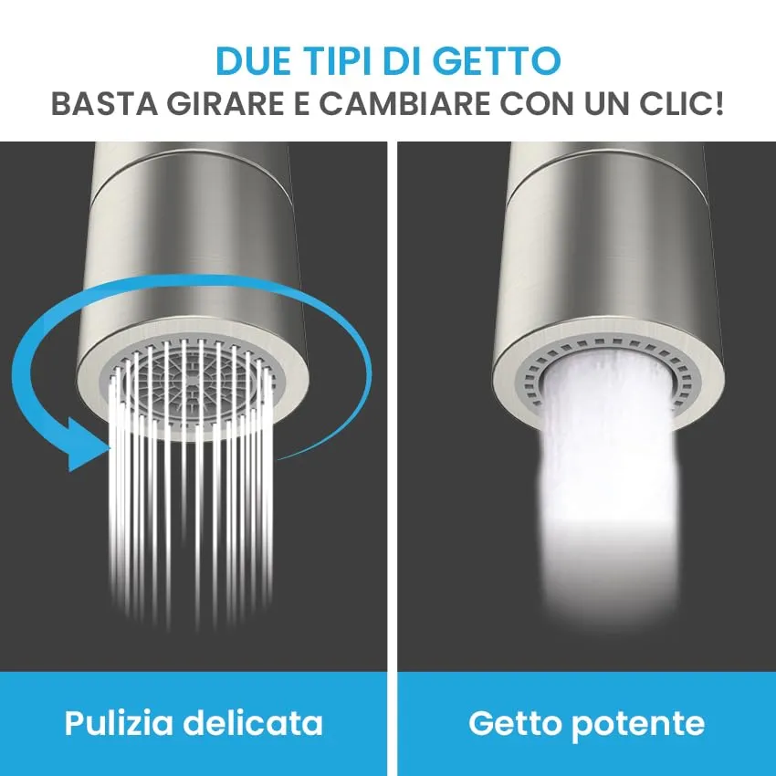 Bächlein Raccordo universale per rubinetto in acciaio inox spazzolato con due tipi di getto e aeratore girevole per rubinetti da cucina - immagine 4
