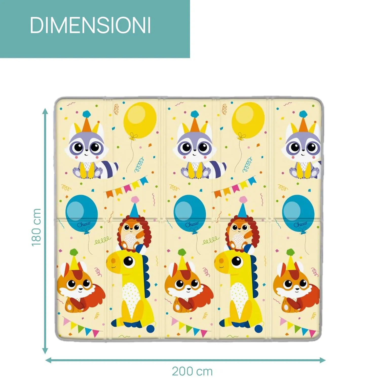Chicco Tappeto Gioco Bambini 2in1, 200x180 cm, Spessore 1.3 cm, Double Face con Animali e Paesaggio, Pieghevole, 0M+ - immagine 5