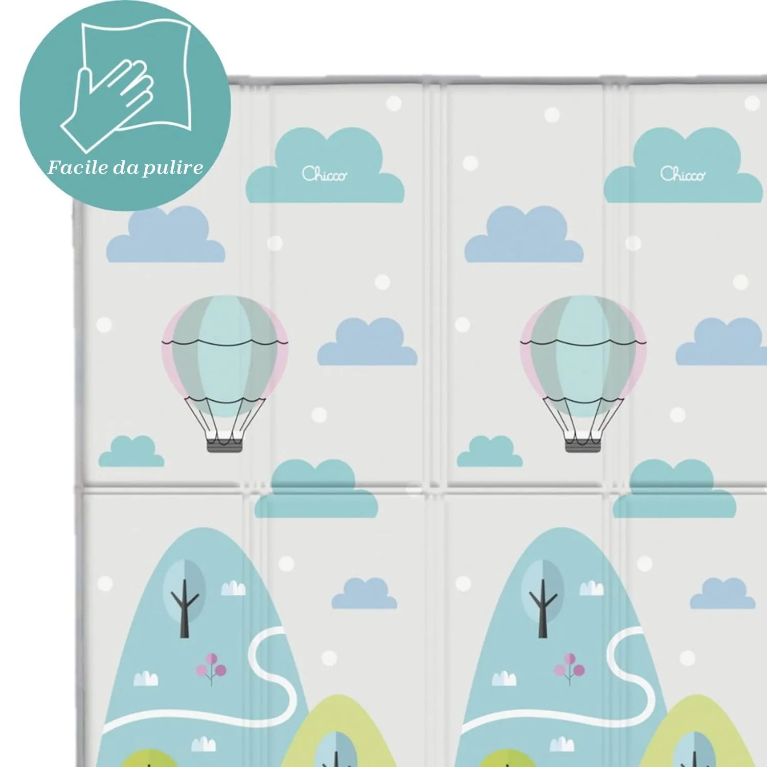 Chicco Tappeto Gioco Bambini 2in1, 200x180 cm, Spessore 1.3 cm, Double Face con Animali e Paesaggio, Pieghevole, 0M+ - immagine 6