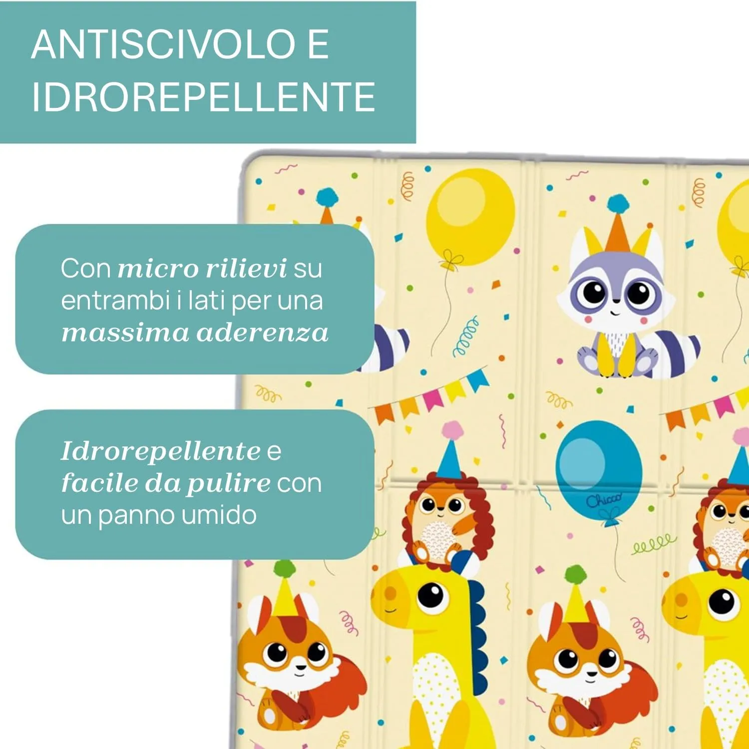 Chicco Tappeto Gioco Bambini 2in1, 200x180 cm, Spessore 1.3 cm, Double Face con Animali e Paesaggio, Pieghevole, 0M+ - immagine 7