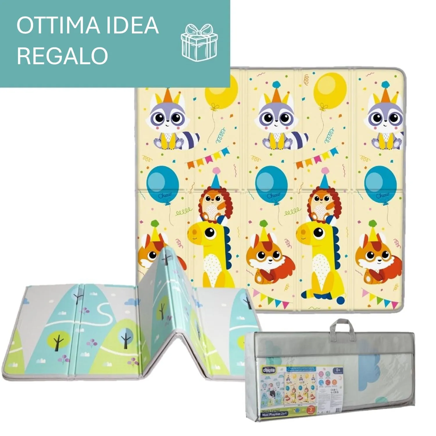 Chicco Tappeto Gioco Bambini 2in1, 200x180 cm, Spessore 1.3 cm, Double Face con Animali e Paesaggio, Pieghevole, 0M+ - immagine 8