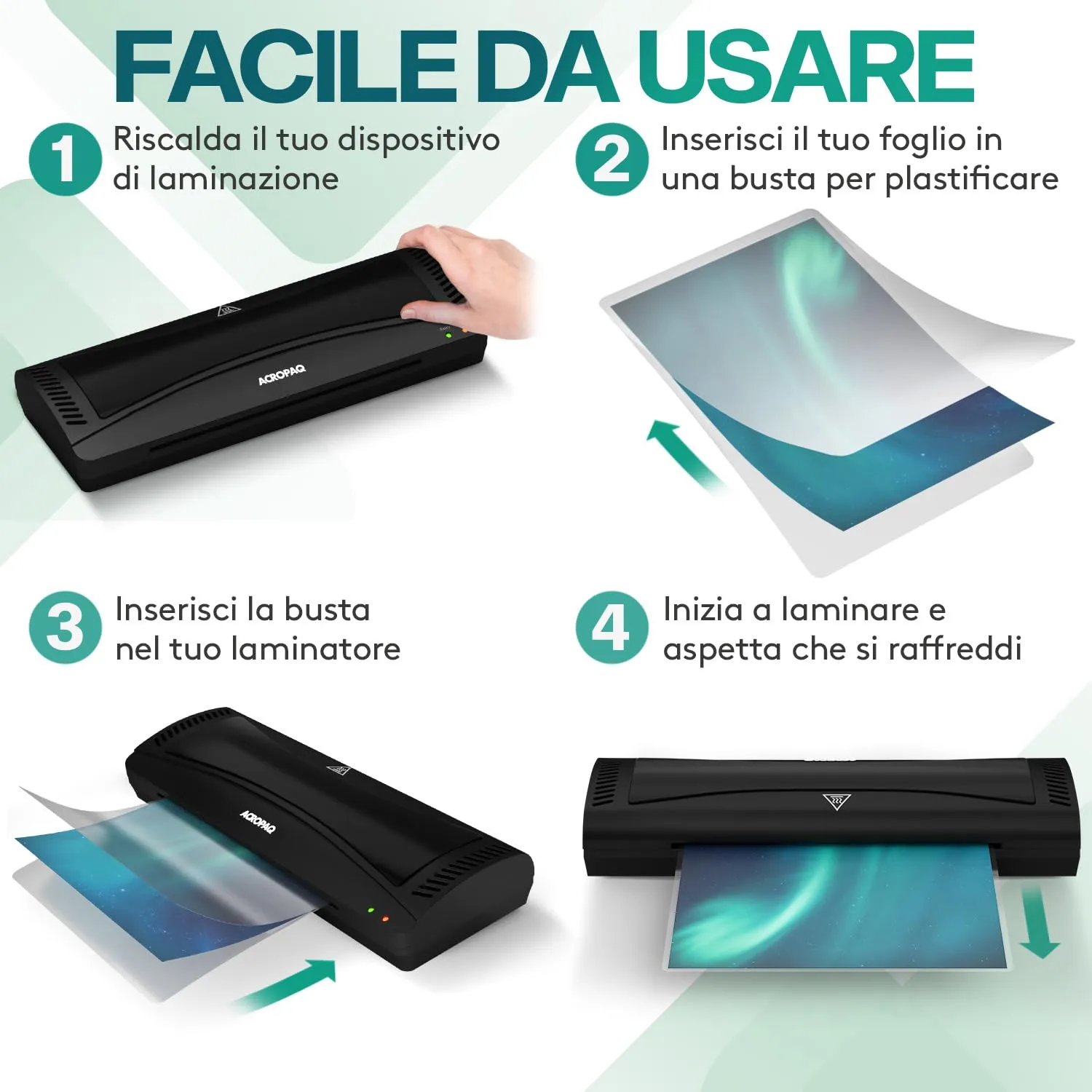 Acropaq Fogli per plastificatrice A4, 100 micron, 100 pezzi, Lucido, 18010 - immagine 6
