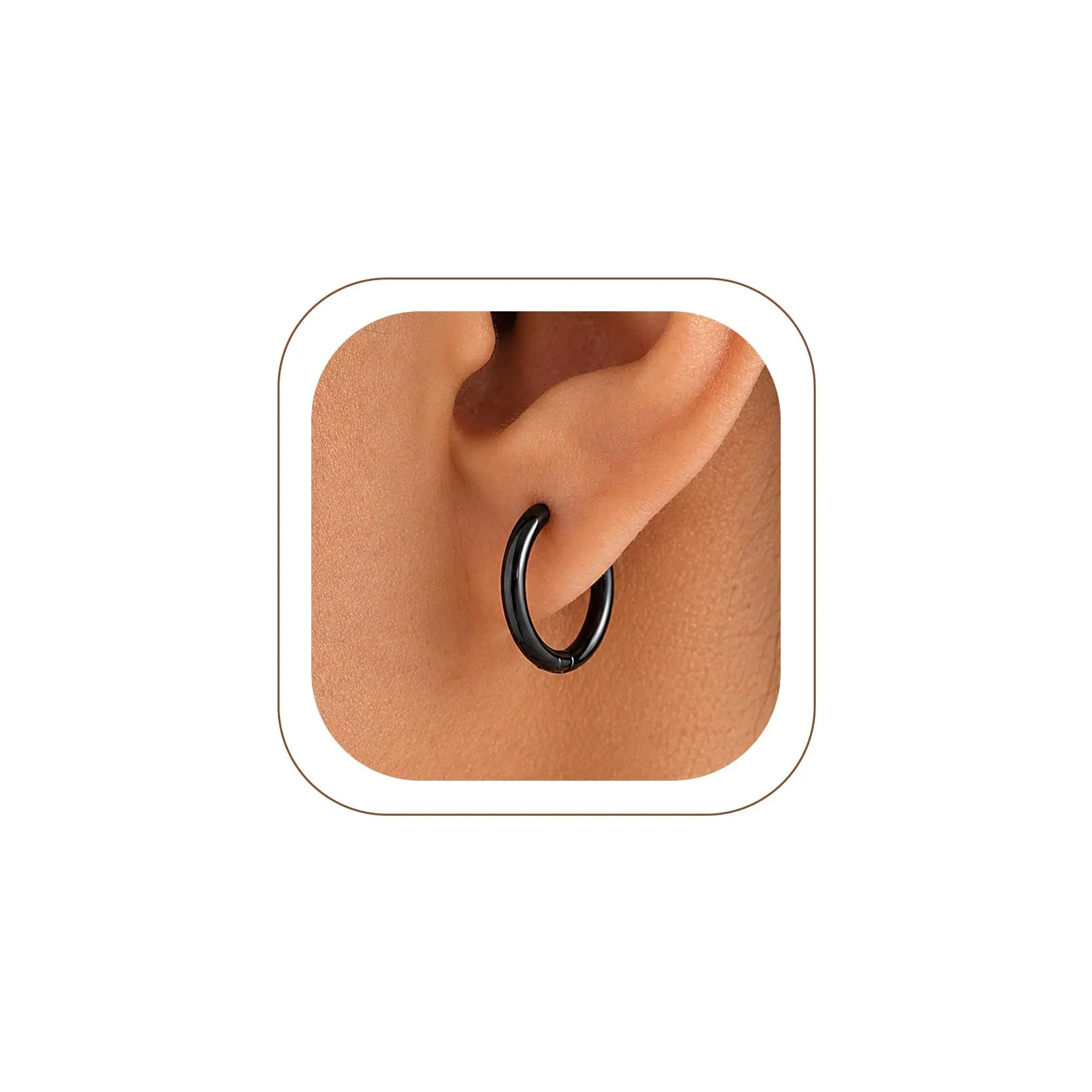 U7 Orecchini a Cerchio Neri in Acciaio Inossidabile 12mm x 3mm - immagine 1