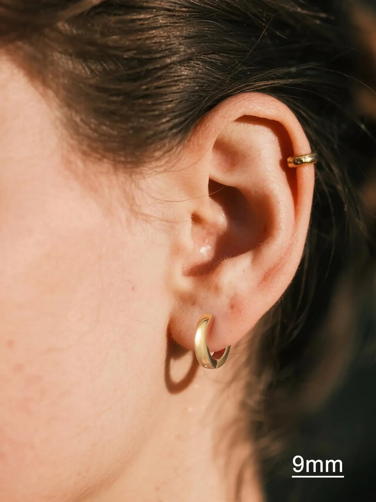 U7 Orecchini Uomo Oro Cerchio 9 mm Acciaio Inossidabile Larghezza 3mm - immagine 2