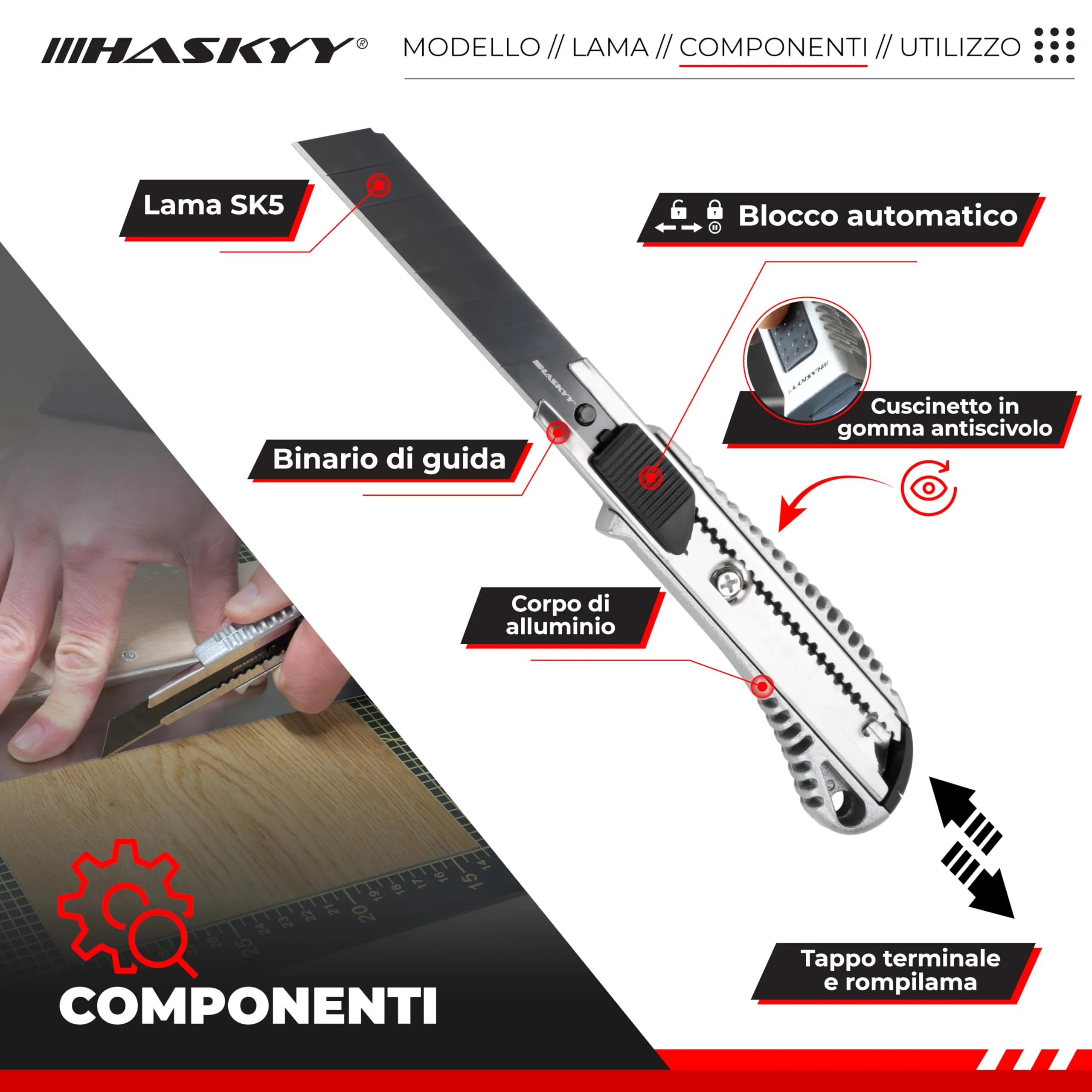 HASKYY Pack 5 Taglierini 18mm Alluminio con Lame SK5 - immagine 7