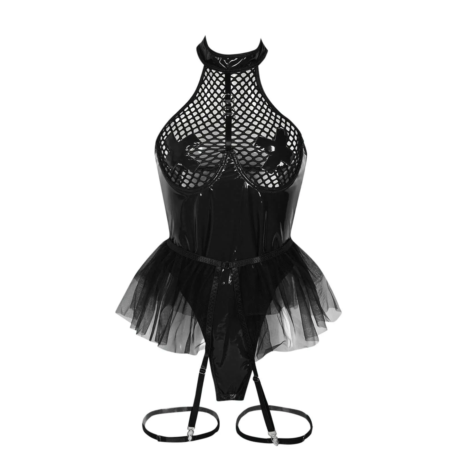 NaLatia Vestito Sexy Donna Latex Mini in Pelle Wetlook Bodycon - immagine 5