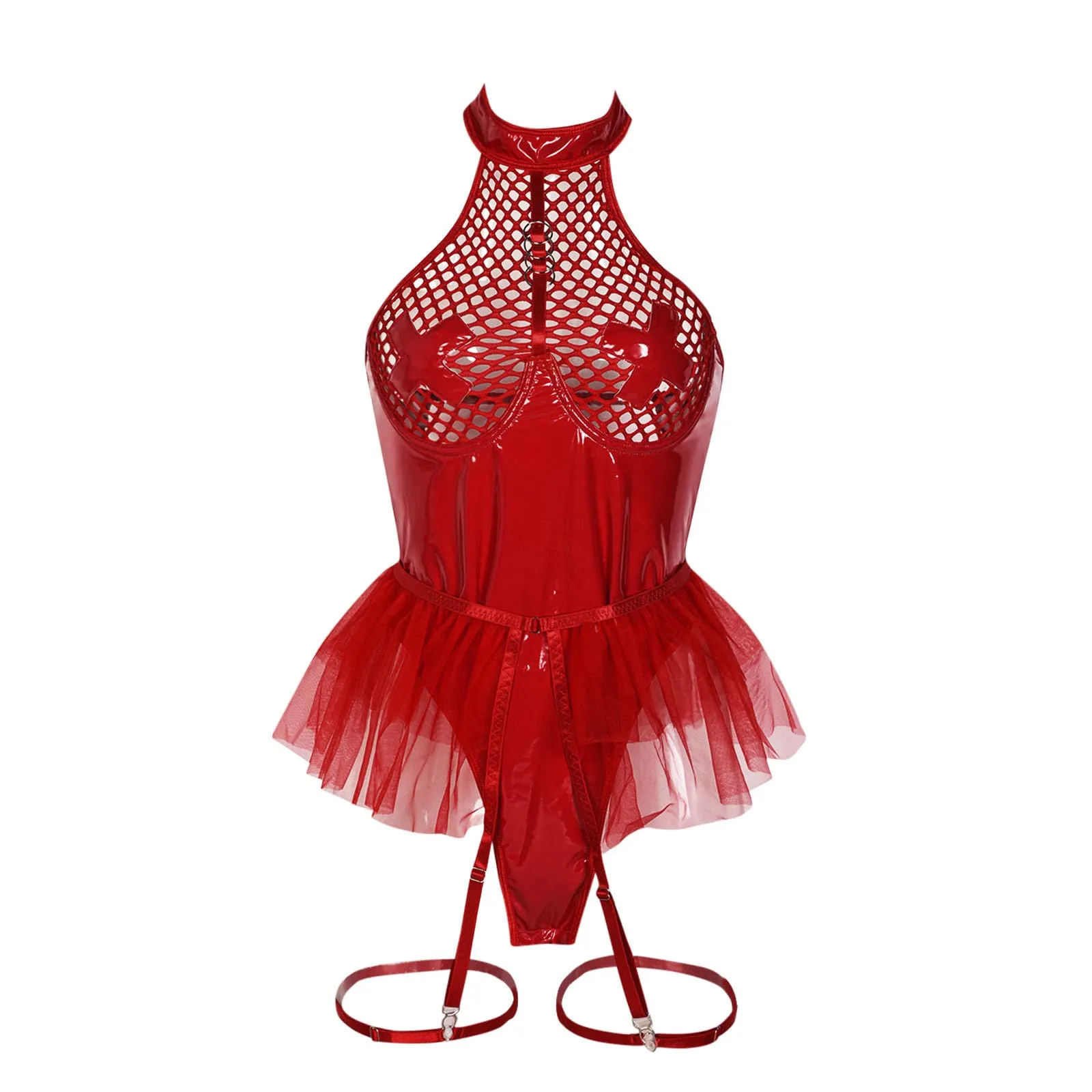 NaLatia Vestito Sexy Donna Latex Mini in Pelle Wetlook Bodycon Dress - immagine 3