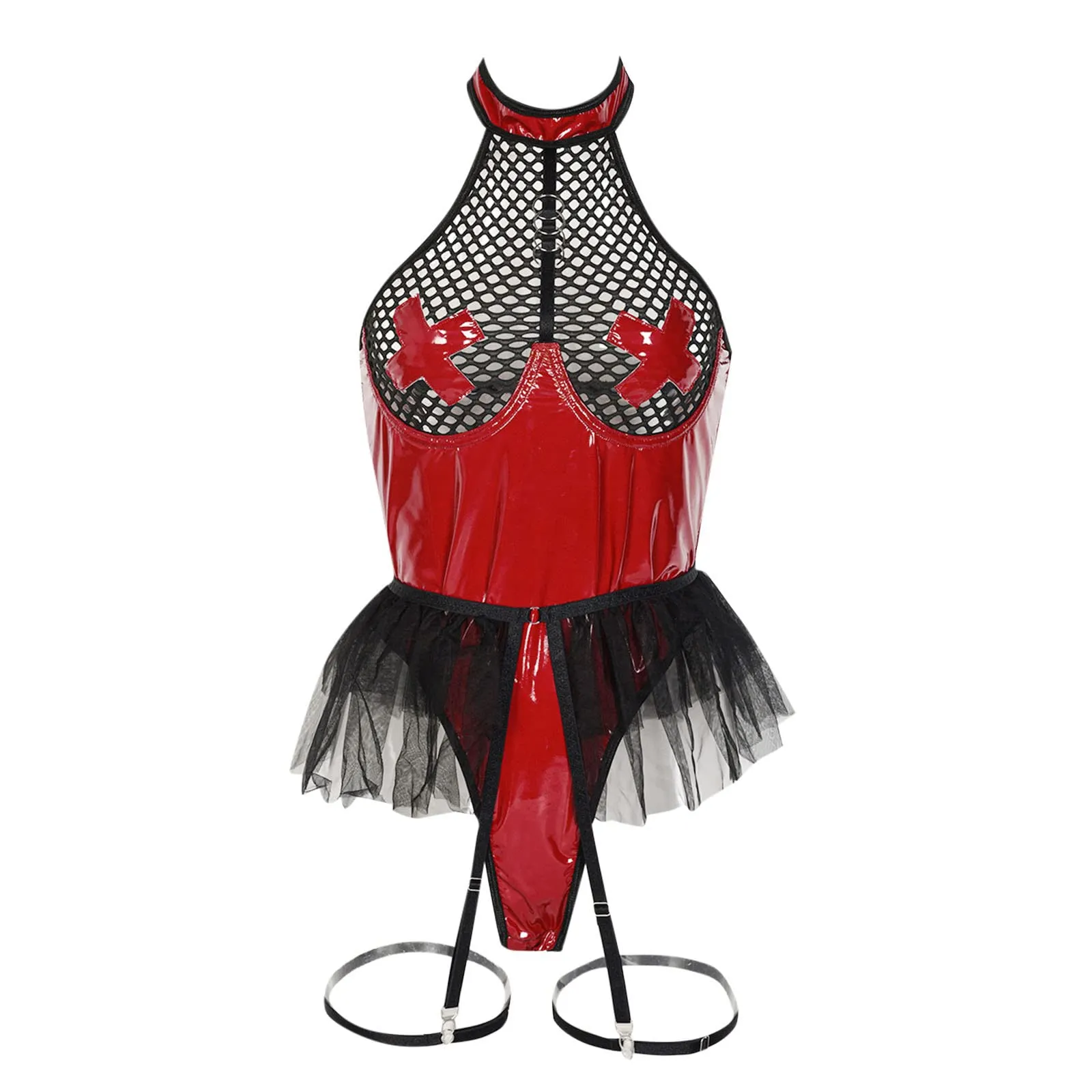 NaLatia Vestito Sexy Donna Latex Mini in Pelle Wetlook Bodycon Dress - immagine 5