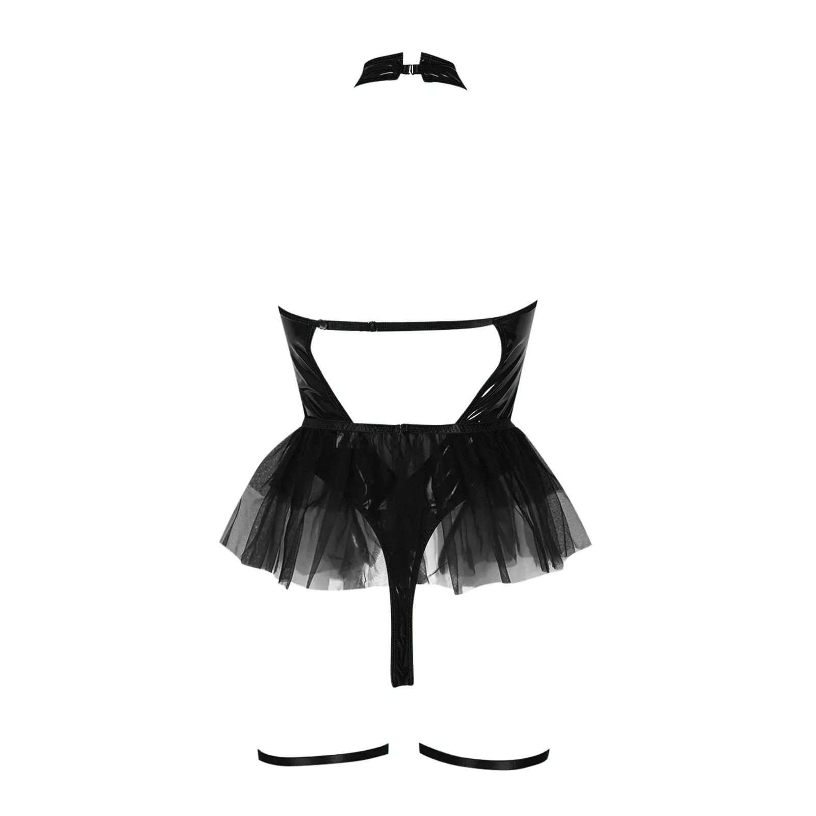 NaLatia Vestito Sexy Donna Latex Mini in Pelle Wetlook Bodycon Dress - immagine 6