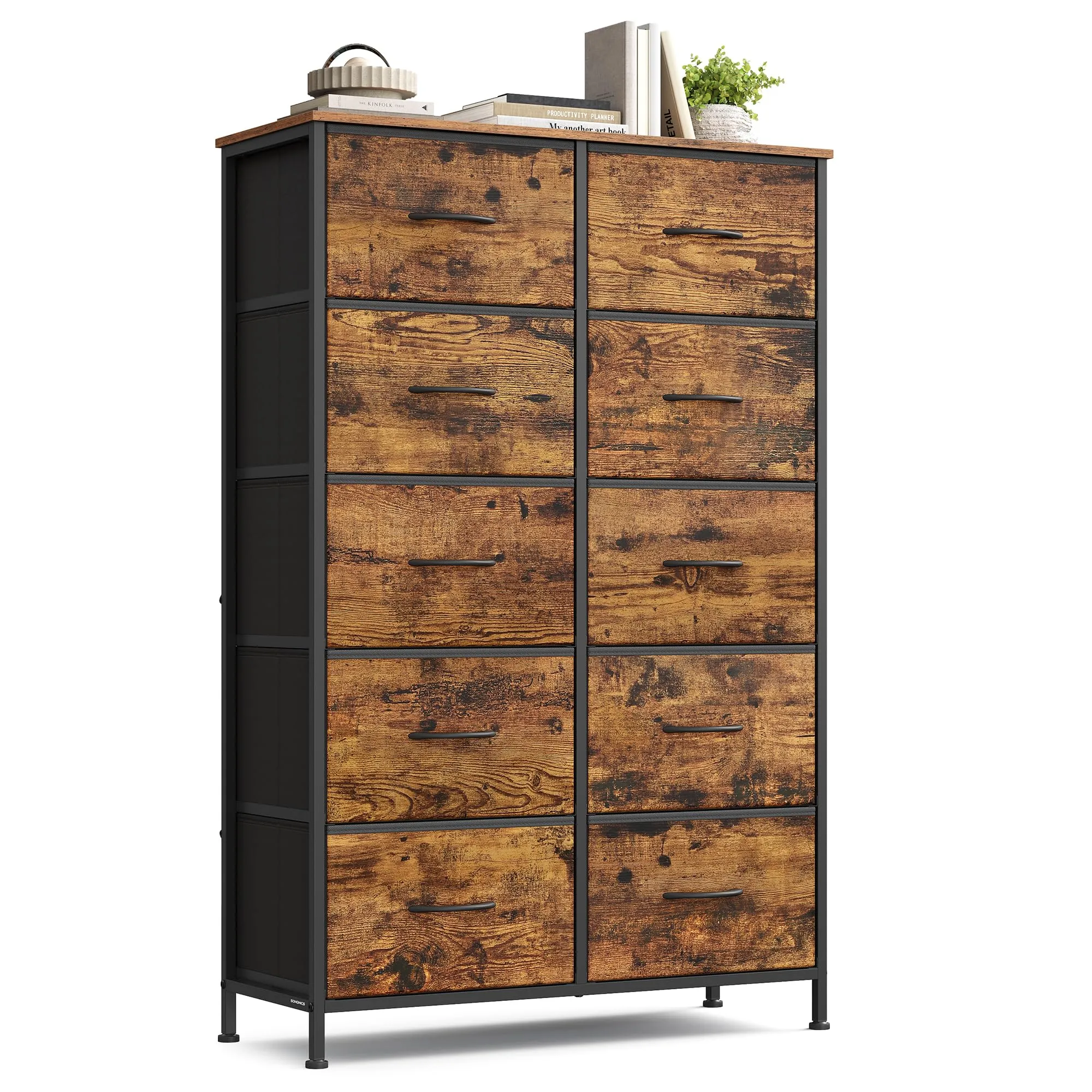 SONGMICS BELLAH Cassettiera 10 Cassetti in Acciaio, Marrone Rustico e Nero Inchiostro LGS125BH04 - immagine 1