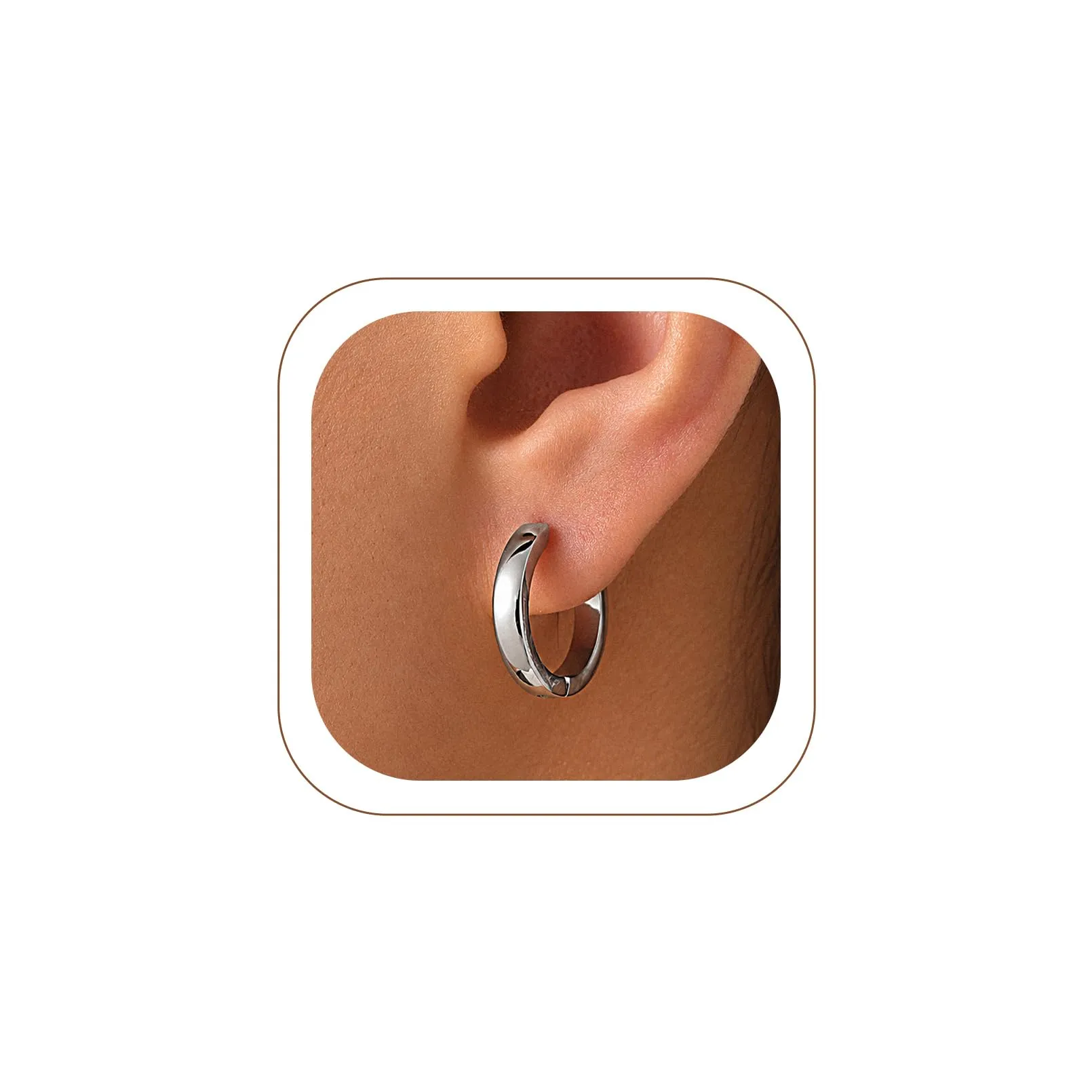 U7 Orecchini a Cerchio per Uomo e Donna, Acciaio Inossidabile, 14mm x 3mm - immagine 1