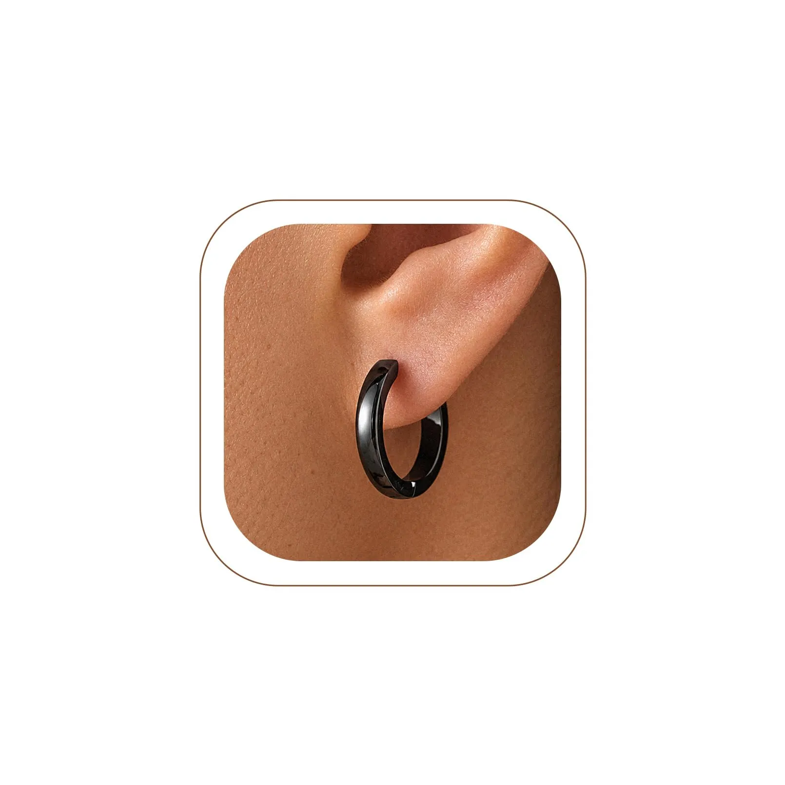 U7 Orecchini a Cerchio Uomo Neri, 14 mm, Acciaio Inossidabile, Larghezza 3 mm - immagine 1