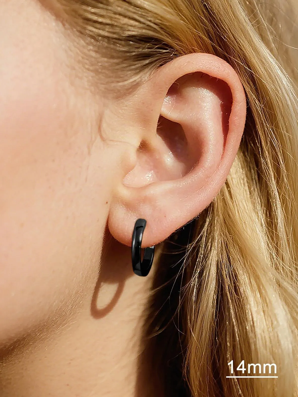 U7 Orecchini a Cerchio Uomo Neri, 14 mm, Acciaio Inossidabile, Larghezza 3 mm - immagine 2