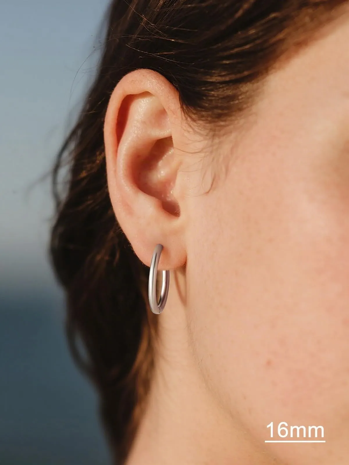 U7 Orecchini a Cerchio per Donna, 16 mm, Acciaio Inossidabile, Larghezza 2 mm - immagine 2