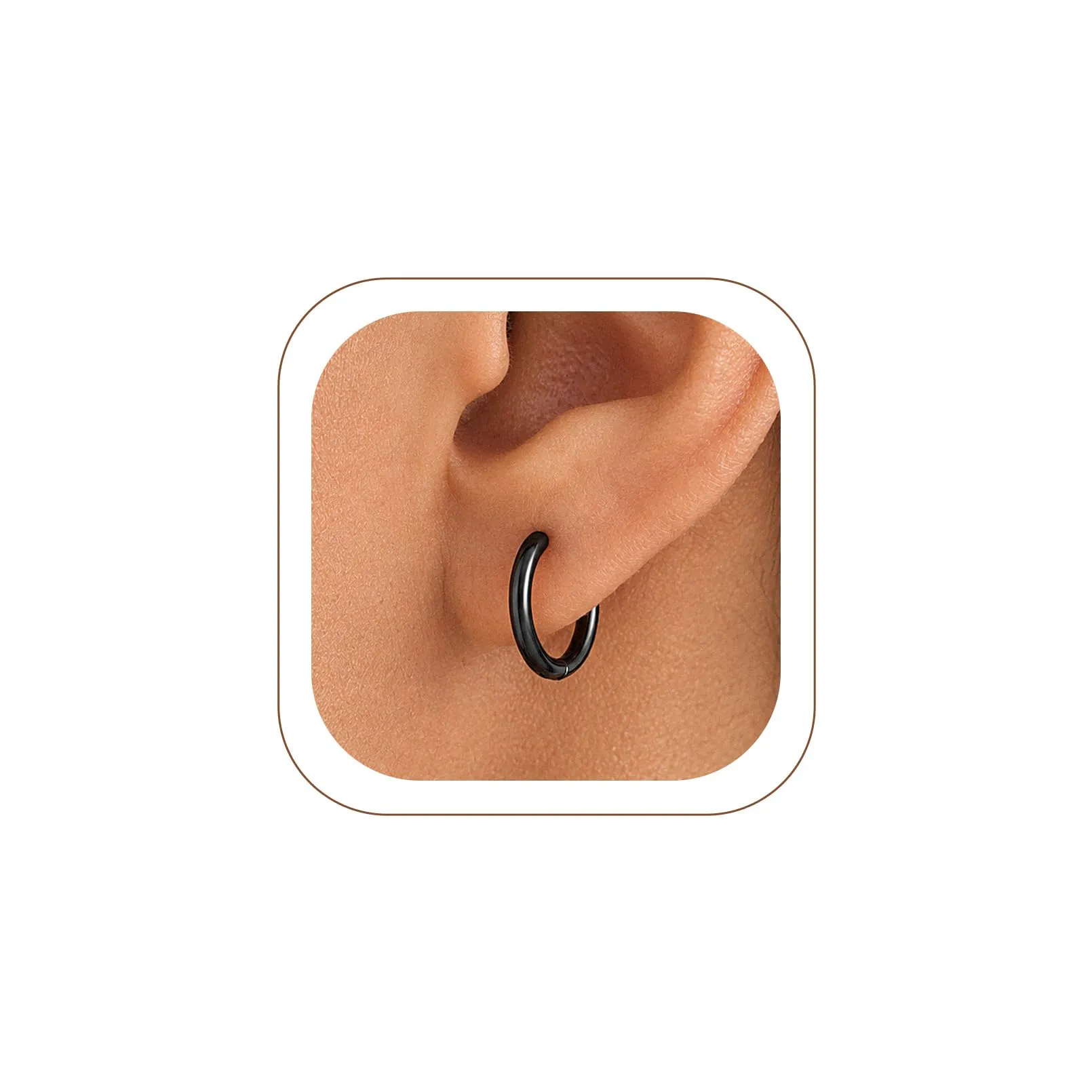 U7 Orecchini a Cerchio Neri in Acciaio Inossidabile 10mm x 2mm - immagine 1