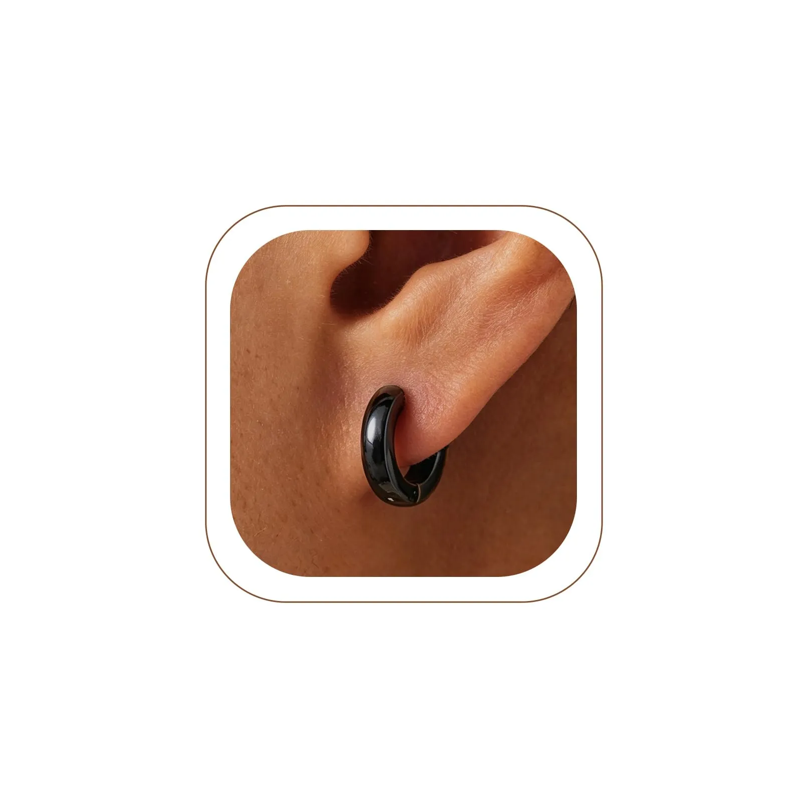 U7 Orecchini Uomo Cerchio Neri 9mm Acciaio Inossidabile Larghezza 3mm - immagine 1