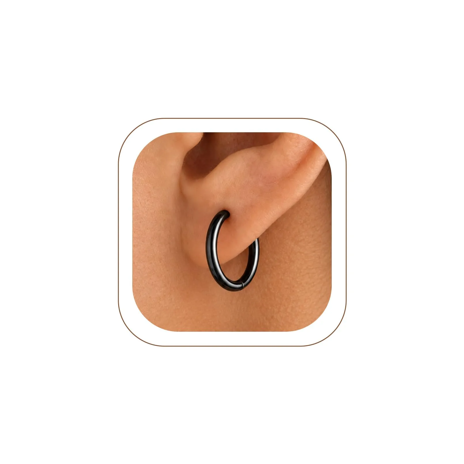 U7 Orecchini a Cerchio Neri in Acciaio Inossidabile 14mm x 4mm - immagine 1