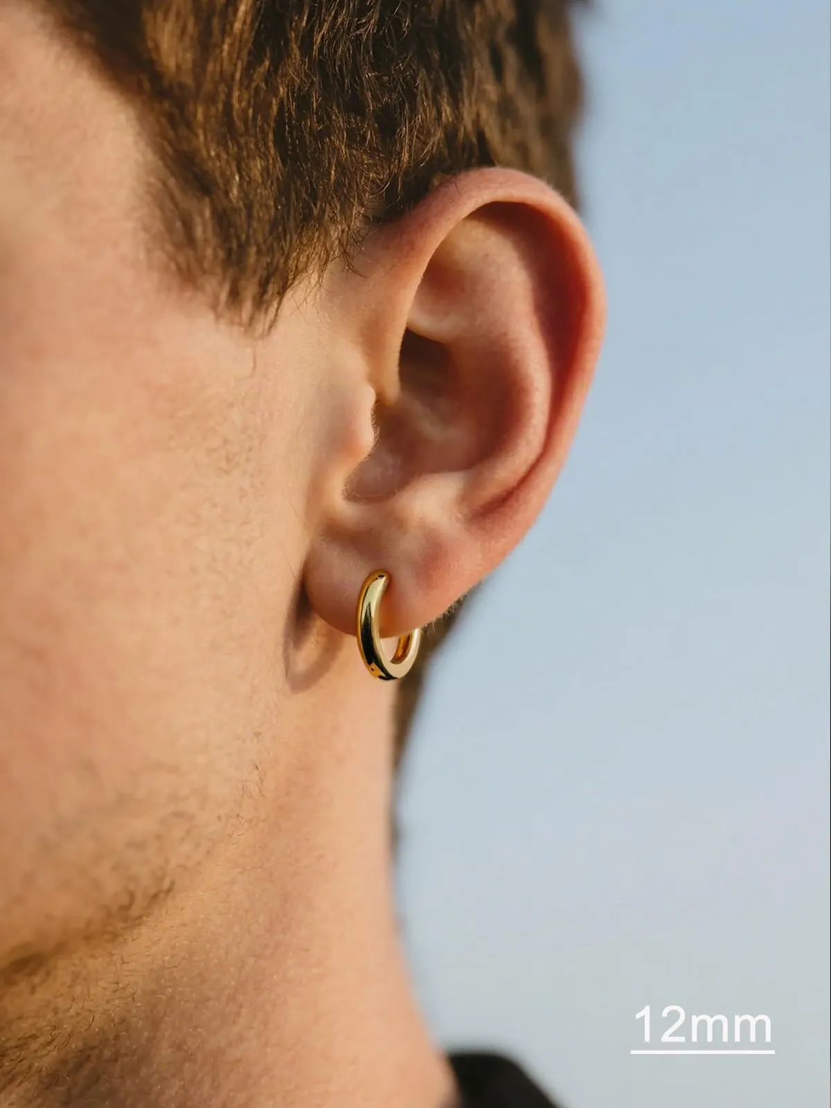 U7 Orecchini Uomo Oro Cerchio Piccolo 12 mm Acciaio Inossidabile Larghezza 3mm - immagine 3
