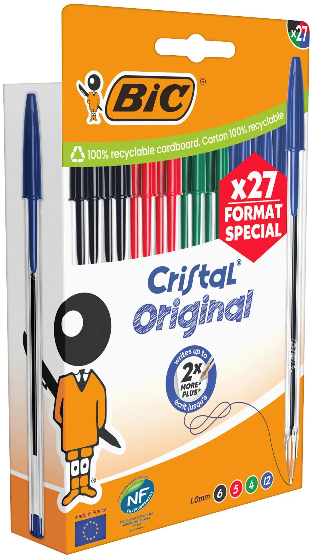 BIC Cristal Original Penne a Sfera, Punta Media 1,00 mm, Colori Assortiti, Confezione da 27 - immagine 2