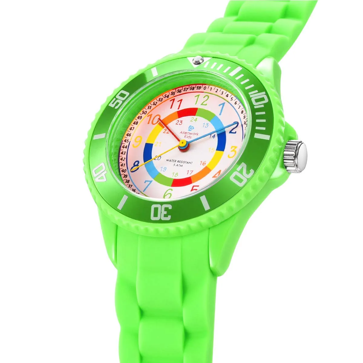 Alienwork Orologio di Apprendimento per Bambini, Verde, Bracciale in Silicone, Impermeabile 5 ATM - immagine 3