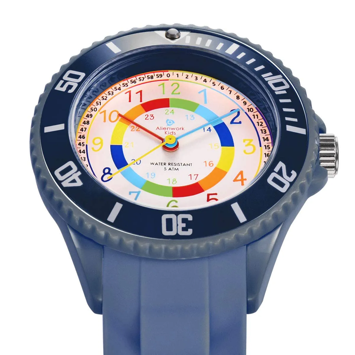 Alienwork Orologio di Apprendimento per Bambini Blu Marino Bracciale in Silicone Impermeabile 5 ATM - immagine 2
