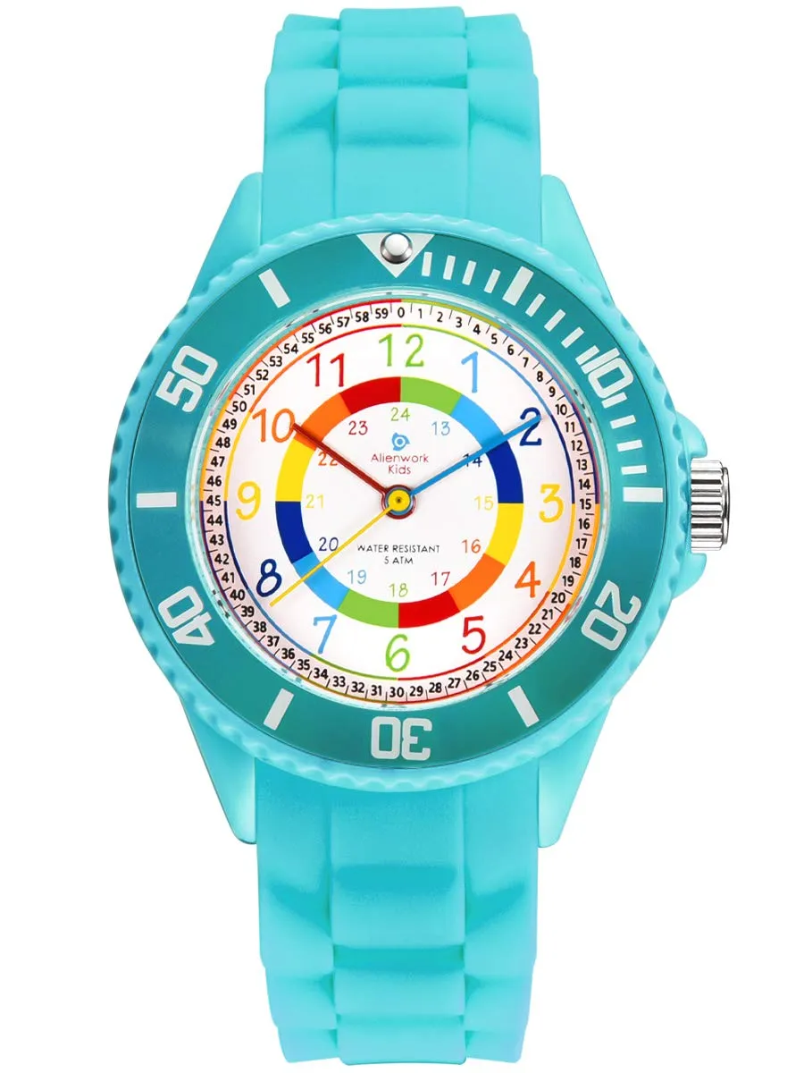 Alienwork Orologio di Apprendimento per Bambini, Turchese, Bracciale in Silicone Multicolore, Impermeabile 5 ATM - immagine 1