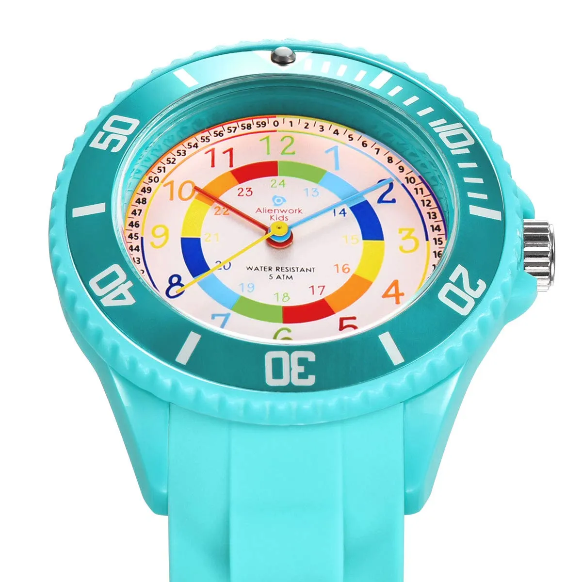 Alienwork Orologio di Apprendimento per Bambini, Turchese, Bracciale in Silicone Multicolore, Impermeabile 5 ATM - immagine 2