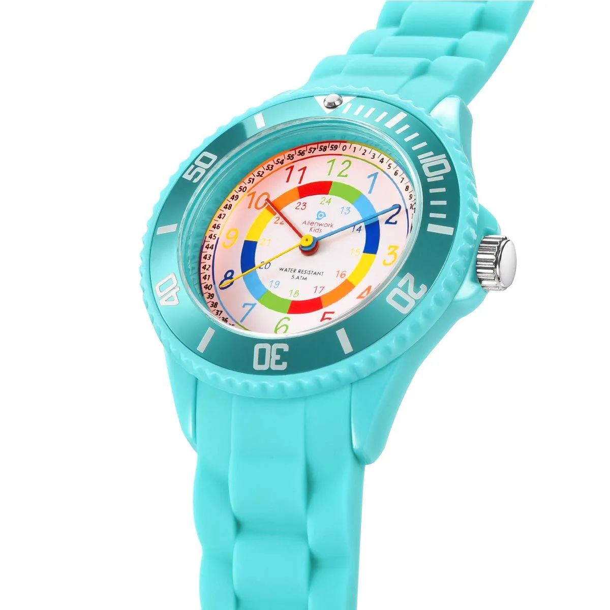 Alienwork Orologio di Apprendimento per Bambini, Turchese, Bracciale in Silicone Multicolore, Impermeabile 5 ATM - immagine 3