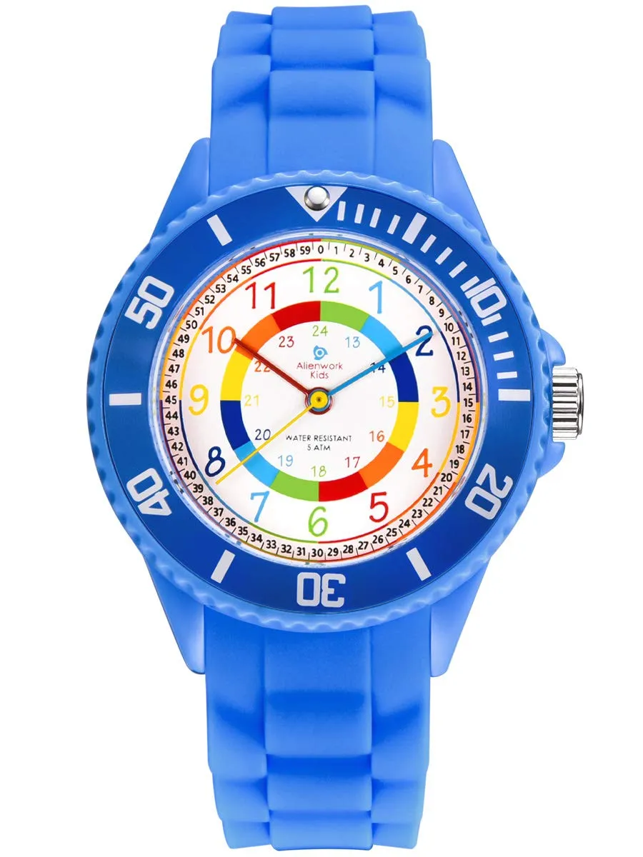 Alienwork Orologio di Apprendimento per Bambini, Blu, Bracciale in Silicone Multicolore, Impermeabile 5 ATM - immagine 1
