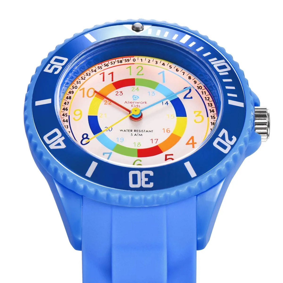Alienwork Orologio di Apprendimento per Bambini, Blu, Bracciale in Silicone Multicolore, Impermeabile 5 ATM - immagine 2