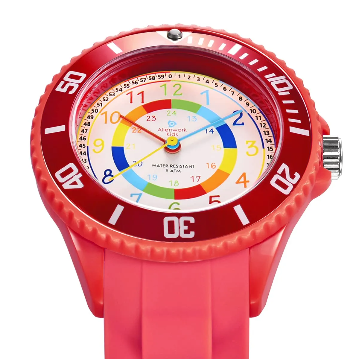Alienwork Orologio di Apprendimento per Bambini, Rosso, Bracciale in Silicone, Impermeabile 5 ATM - immagine 2