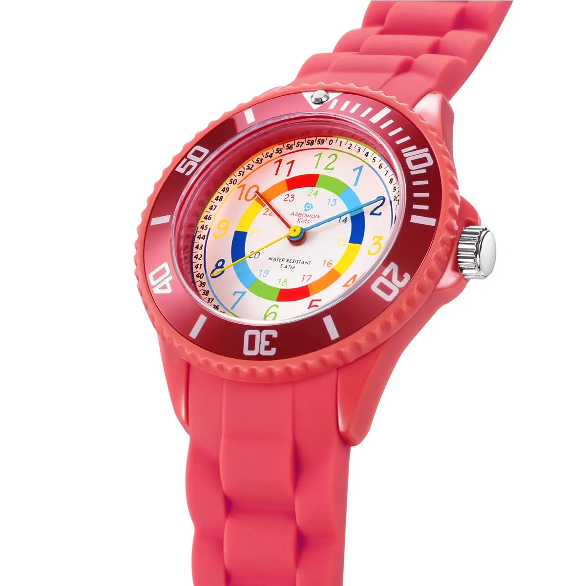 Alienwork Orologio di Apprendimento per Bambini, Rosso, Bracciale in Silicone, Impermeabile 5 ATM - immagine 3