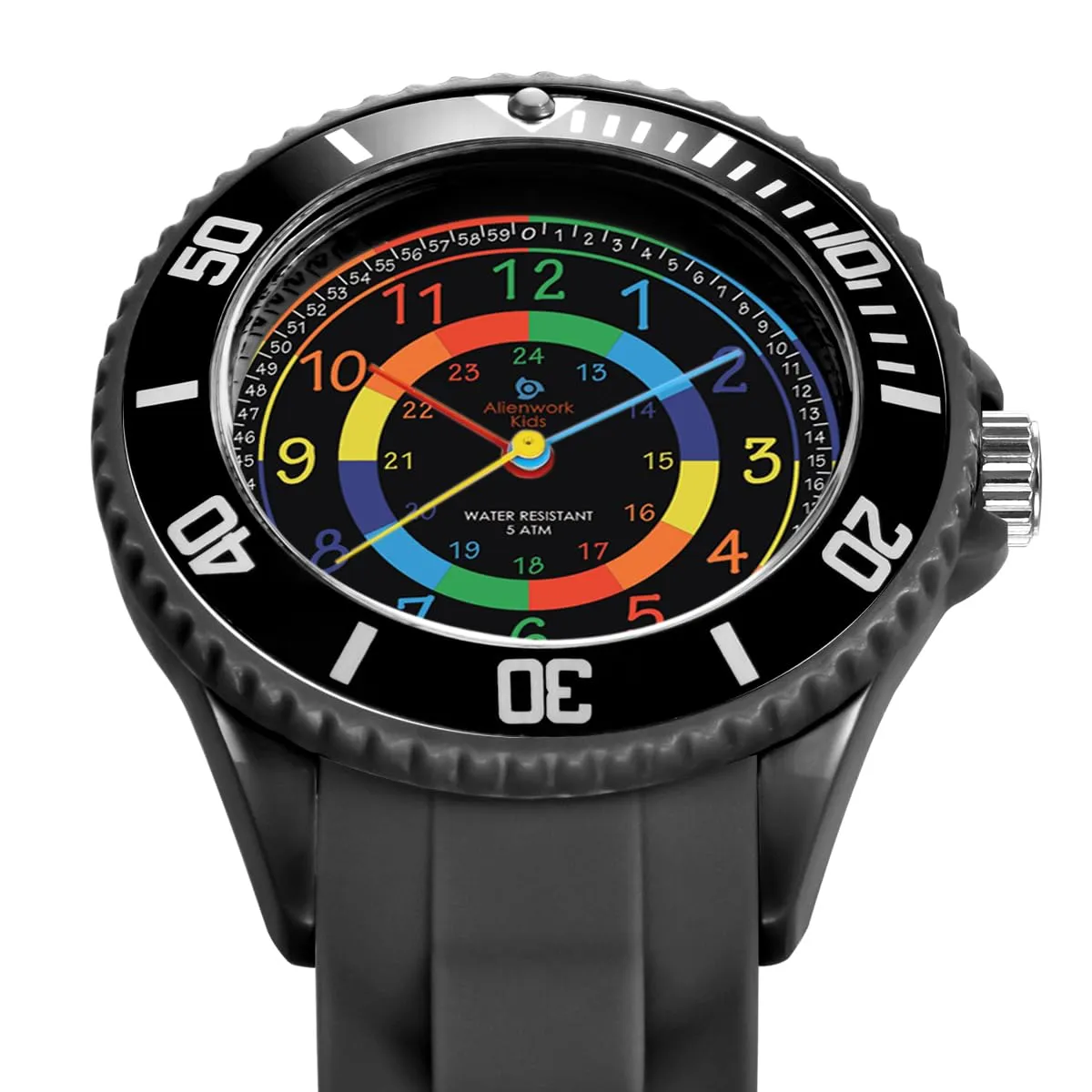 Alienwork Orologio di Apprendimento per Bambini, Nero, Bracciale in Silicone, Impermeabile 5 ATM - immagine 2