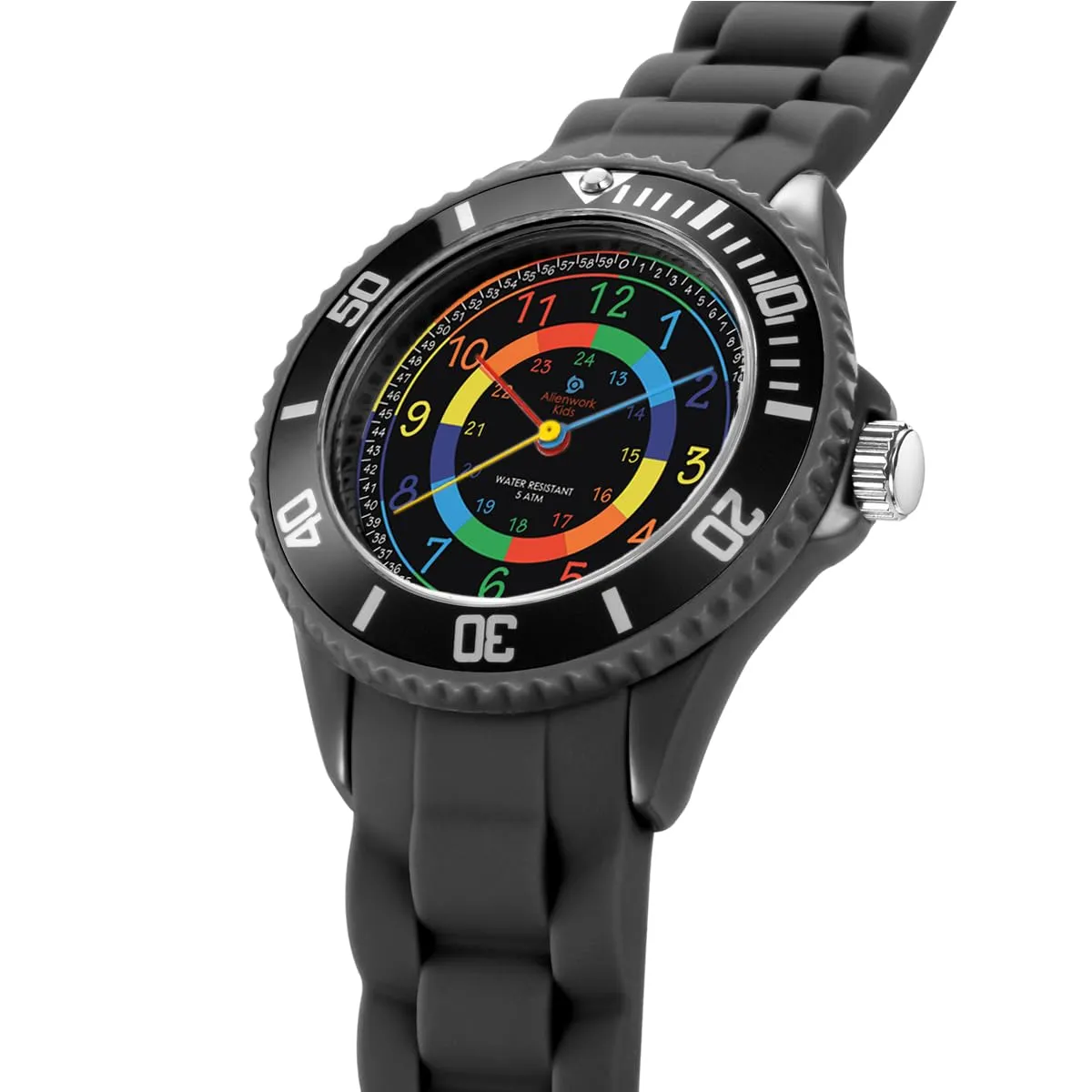 Alienwork Orologio di Apprendimento per Bambini, Nero, Bracciale in Silicone, Impermeabile 5 ATM - immagine 3