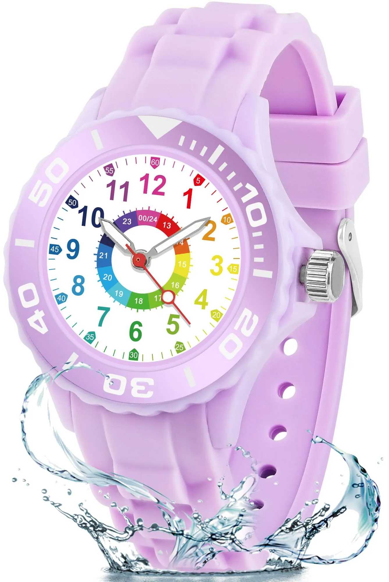 GUUMUXIN Orologio Educativo per Bambini 5-16 Anni, Quadrante Multicolore, Cinturino Morbido - immagine 1