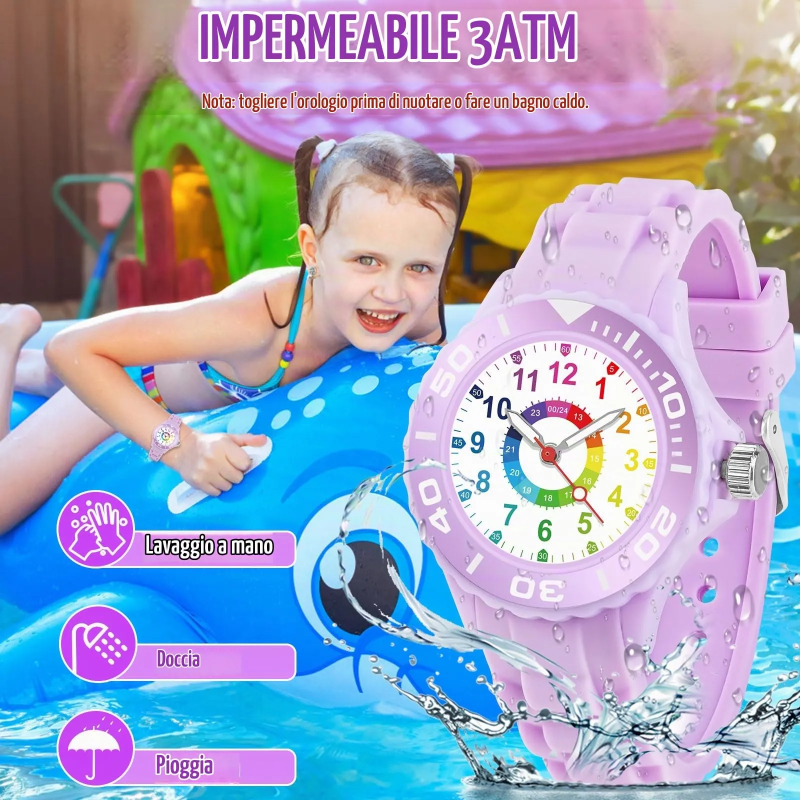 GUUMUXIN Orologio Educativo per Bambini 5-16 Anni, Quadrante Multicolore, Cinturino Morbido - immagine 4