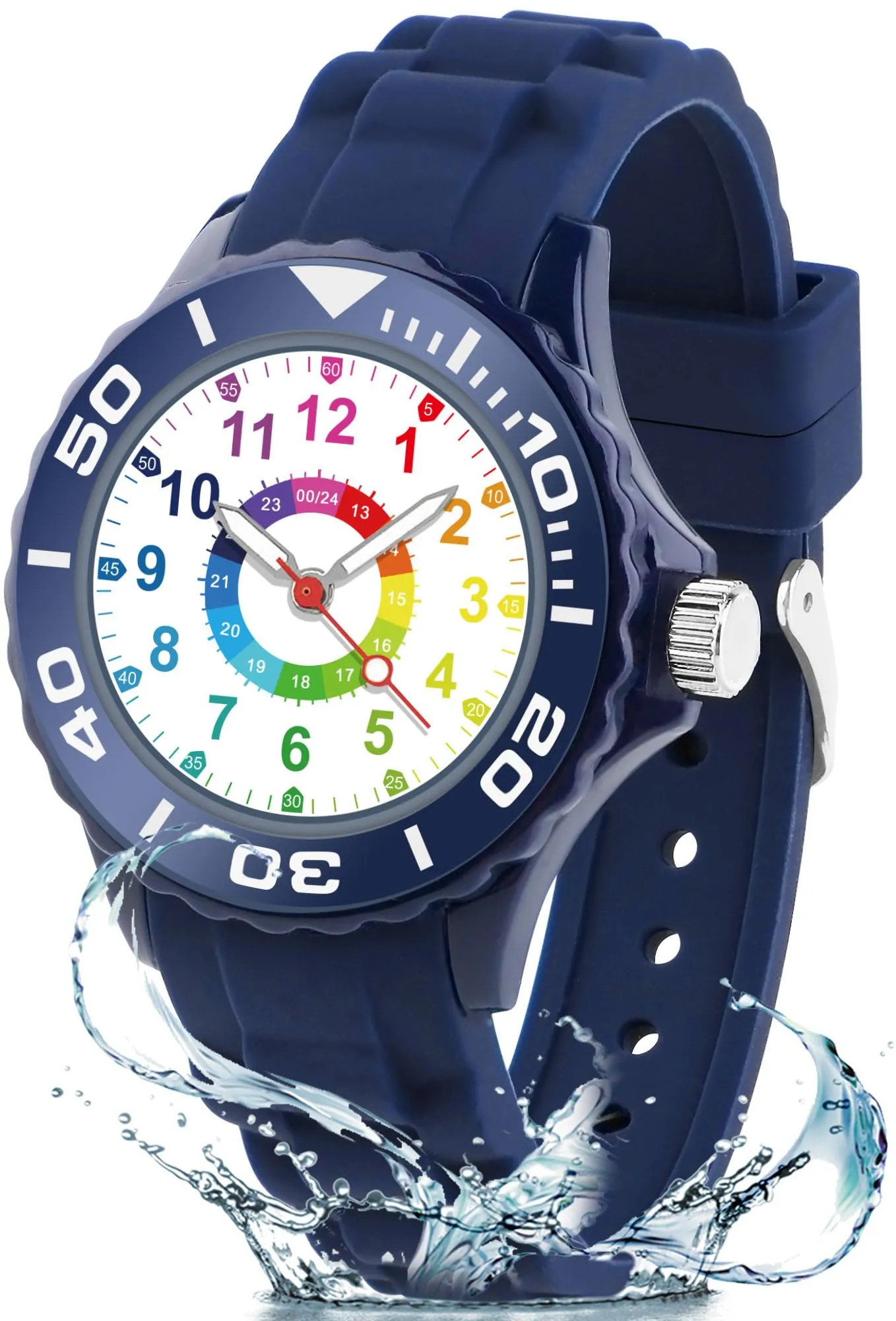 GUUMUXIN Orologio Educativo per Bambini 5-16 Anni, Quadrante Multicolore, Cinturino Morbido - immagine 1