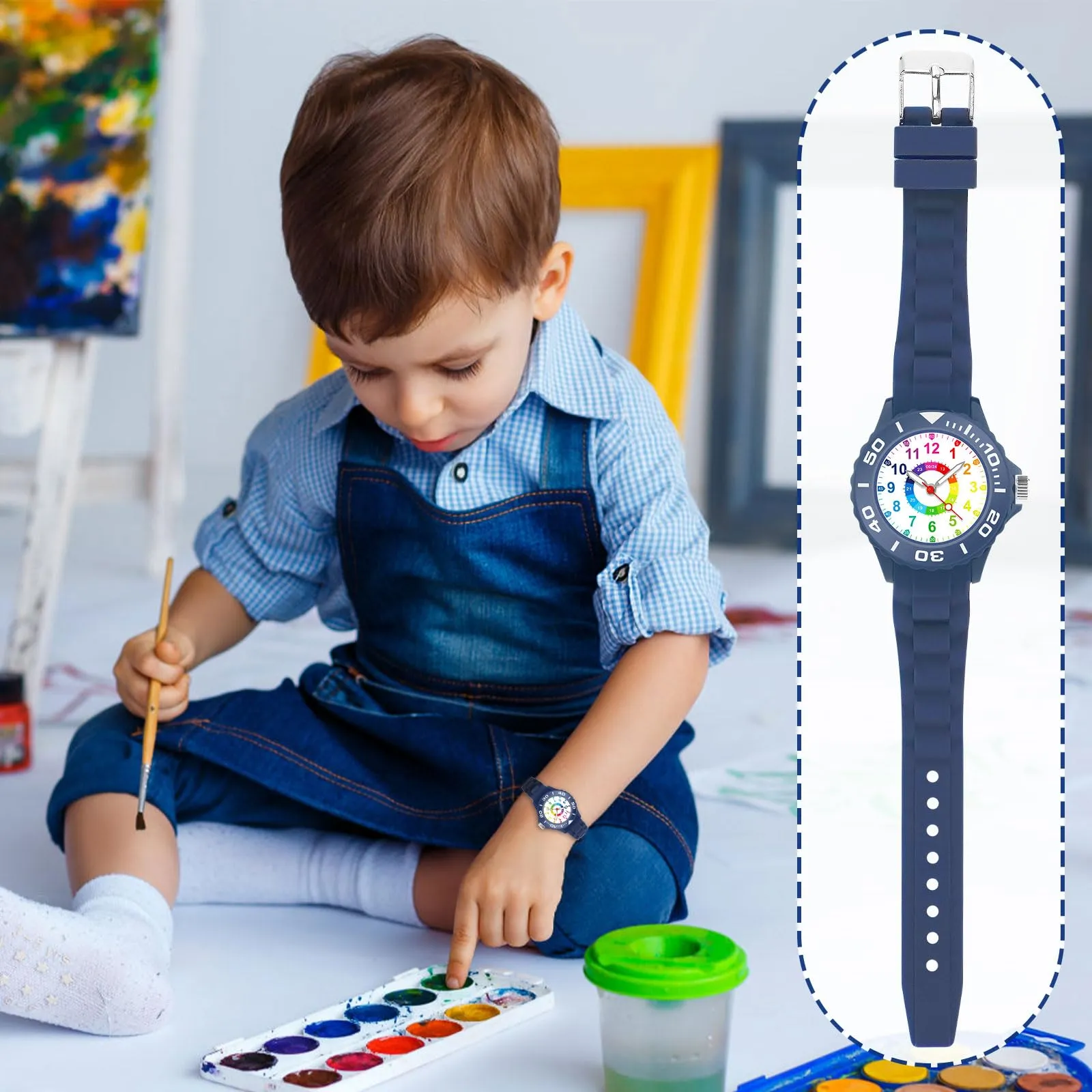 GUUMUXIN Orologio Educativo per Bambini 5-16 Anni, Quadrante Multicolore, Cinturino Morbido - immagine 4