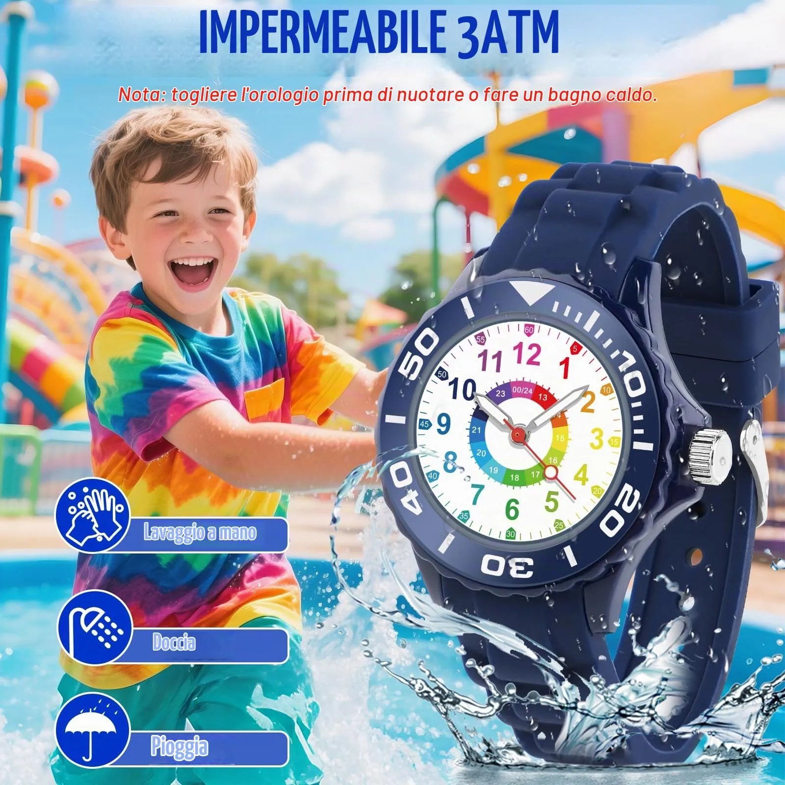GUUMUXIN Orologio Educativo per Bambini 5-16 Anni, Quadrante Multicolore, Cinturino Morbido - immagine 5