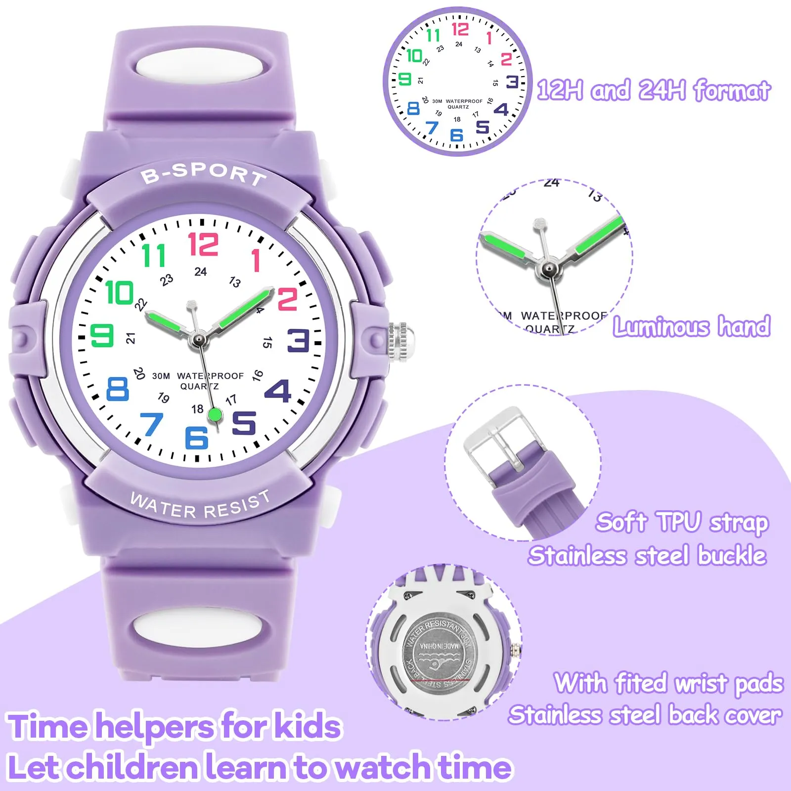 GUUMUXIN Orologio Analogico per Bambini, 30M Impermeabile, 4-12 Anni - immagine 4