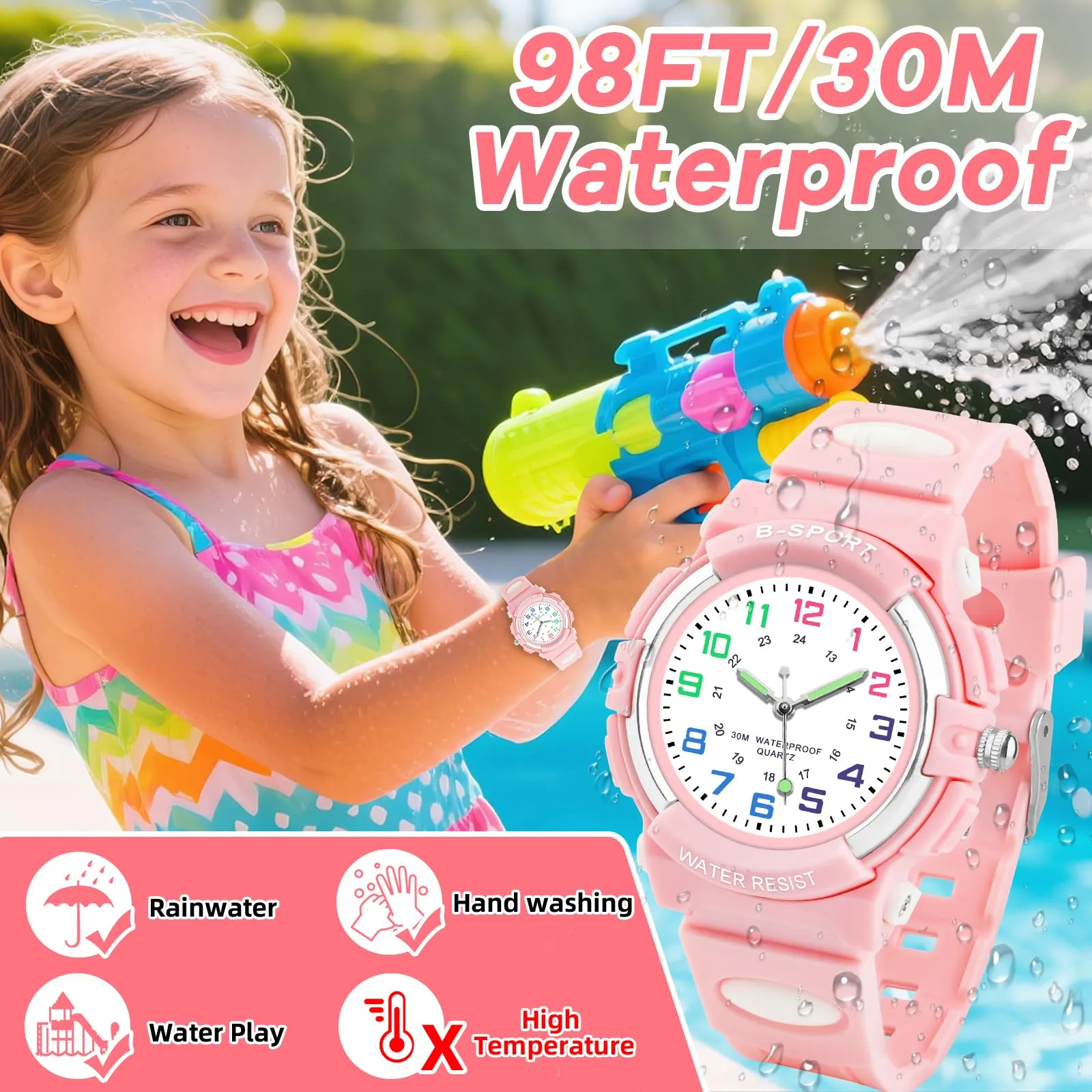 GUUMUXIN Orologio Analogico per Bambini, 30M Impermeabile, 4-12 Anni - immagine 3