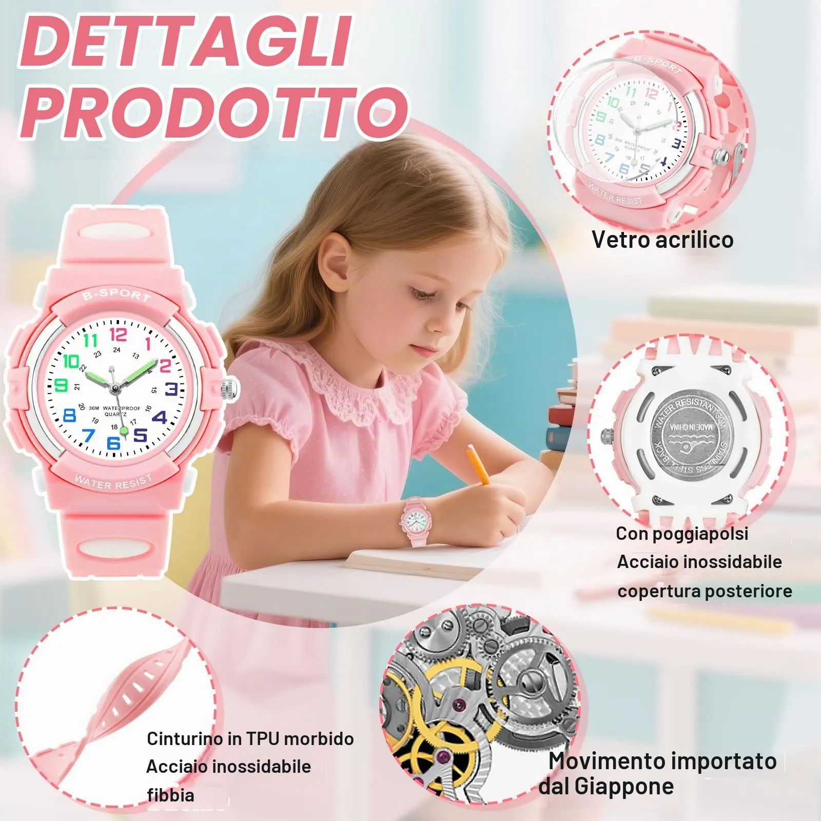 GUUMUXIN Orologio Analogico per Bambini, 30M Impermeabile, 4-12 Anni - immagine 4