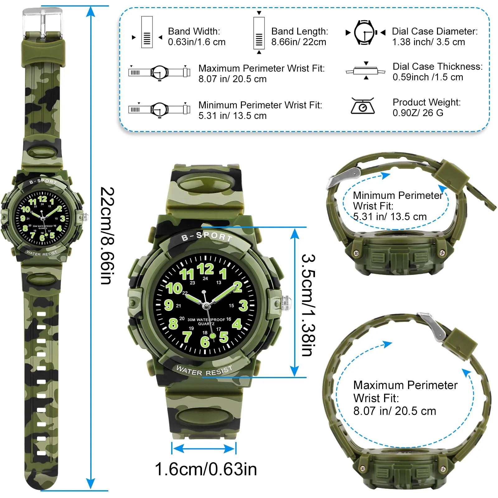 GUUMUXIN Orologio Analogico per Bambini, 30M Impermeabile, 4-12 Anni - immagine 2