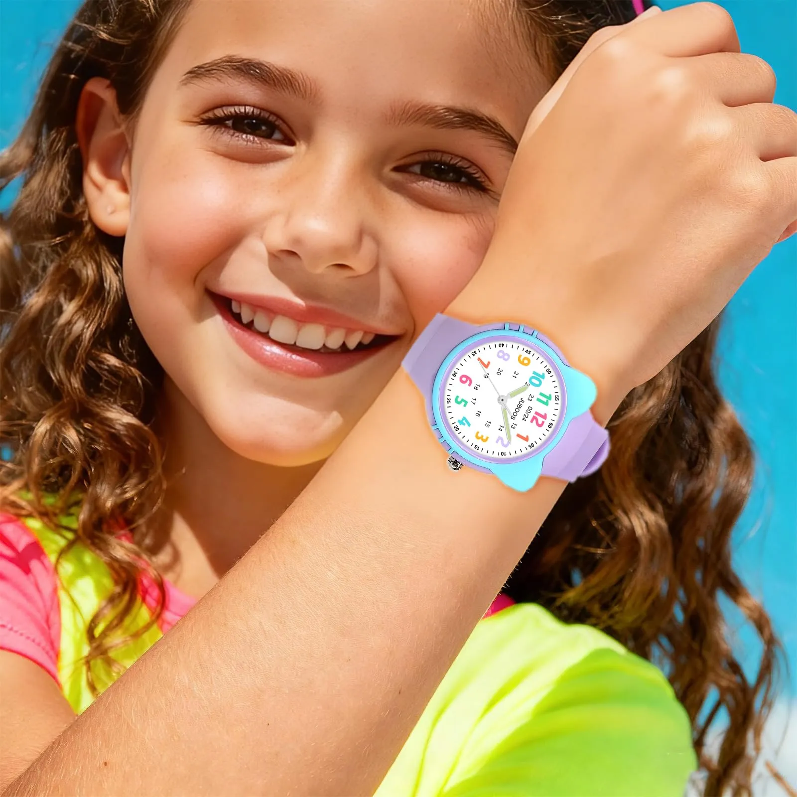 Juboos Orologio Analogico per Bambini con Gatto, Impermeabile 3 ATM, Viola - immagine 5
