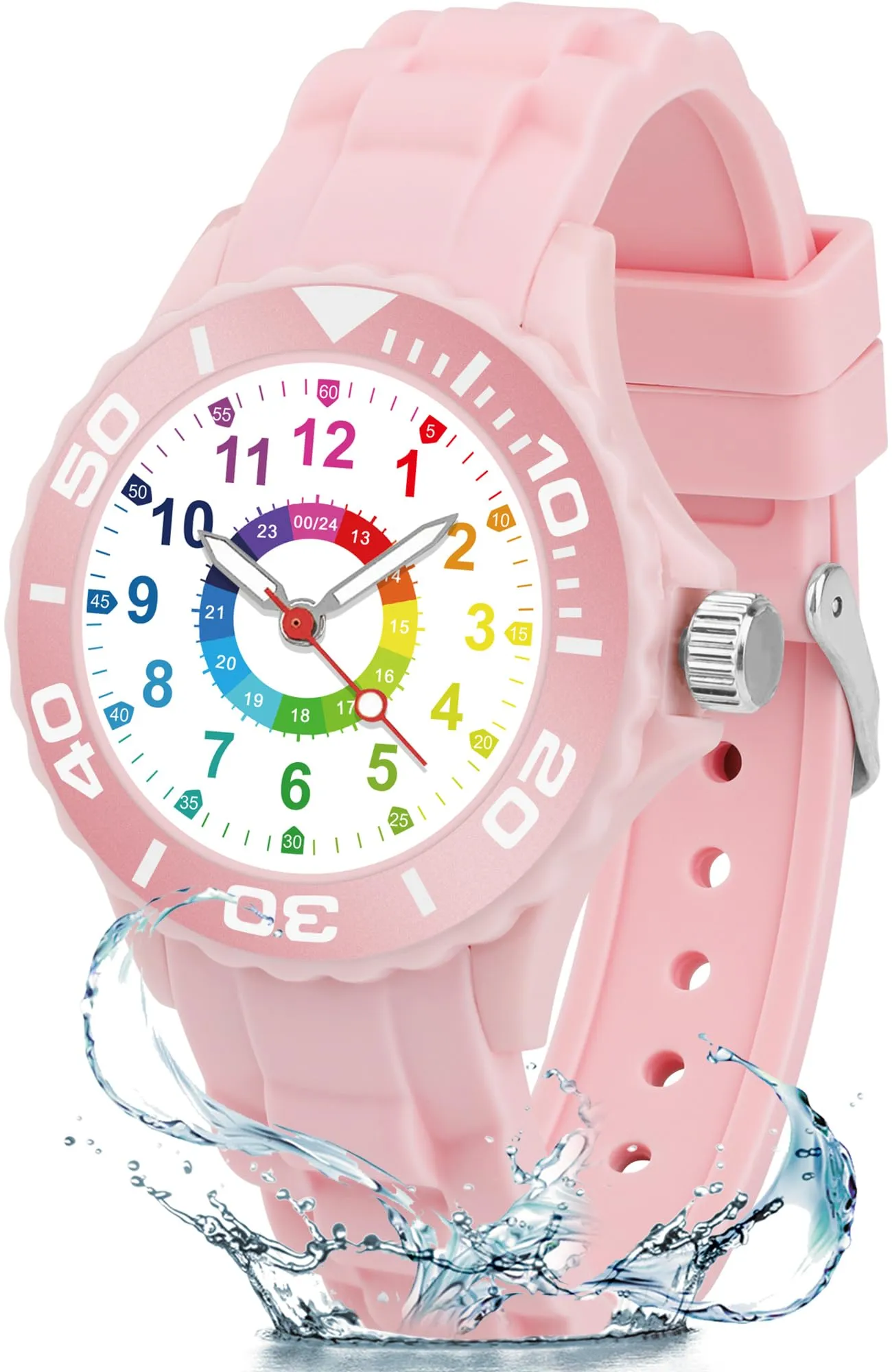 GUUMUXIN Orologio Educativo per Bambini 5-16 Anni, Quadrante Multicolore, Cinturino Morbido - immagine 1