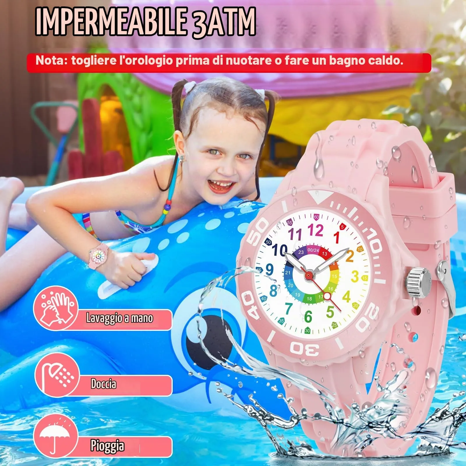 GUUMUXIN Orologio Educativo per Bambini 5-16 Anni, Quadrante Multicolore, Cinturino Morbido - immagine 4