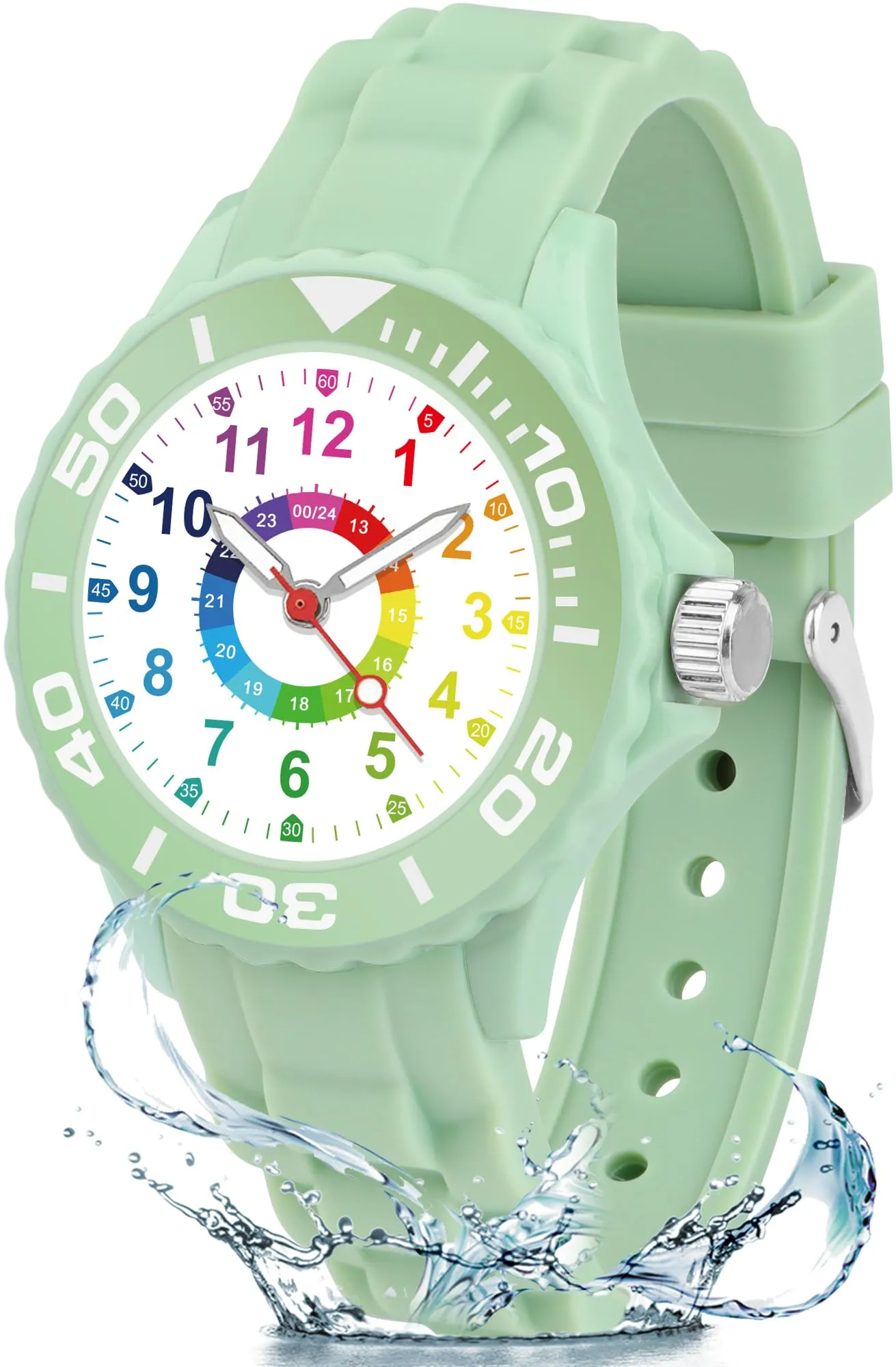 GUUMUXIN Orologio Educativo per Bambini 5-16 Anni, Quadrante Multicolore, Cinturino Morbido, Impermeabile 30m - immagine 1