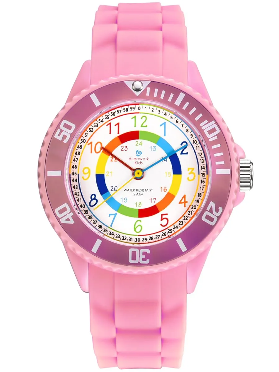 Alienwork Kids Orologio di Apprendimento, Bracciale in Silicone Pink Multicolore, Impermeabile 5 ATM - immagine 1